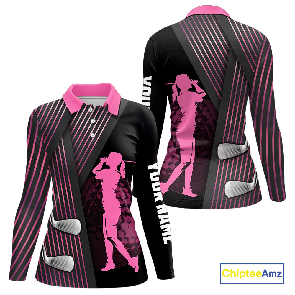 Black and pink Women golf polo shirts custom golf clubs team golf shirts, golf tops for ladies NQS10117