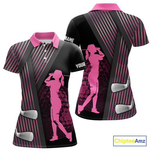Black and pink Women golf polo shirts custom golf clubs team golf shirts, golf tops for ladies NQS10117