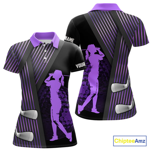Black and purple Women golf polo shirts custom golf clubs team golf shirts, golf tops for ladies NQS10118
