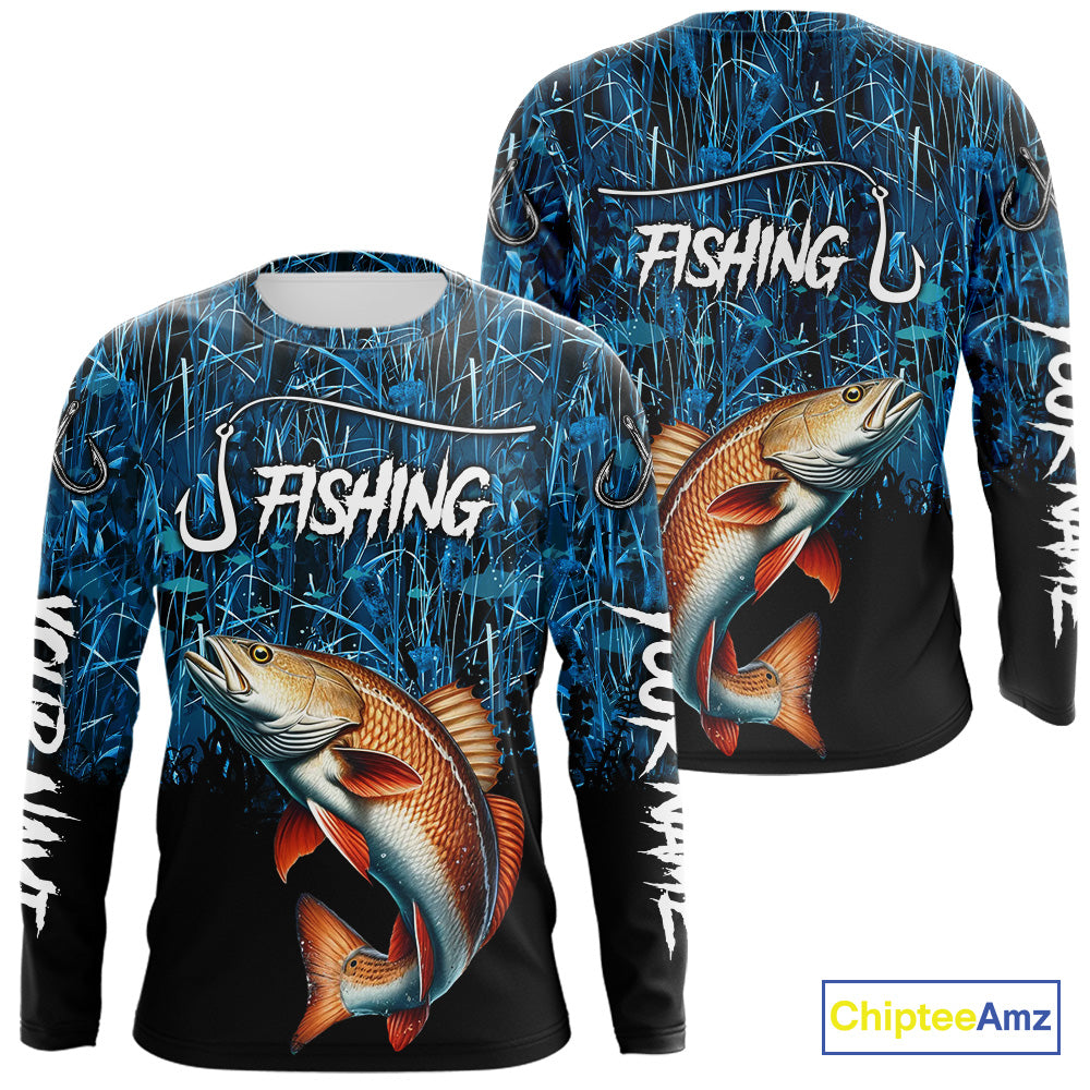 Redfish puppy drum Fishing blue camo Custom UV protection long sleeves fishing shirts NQS10121