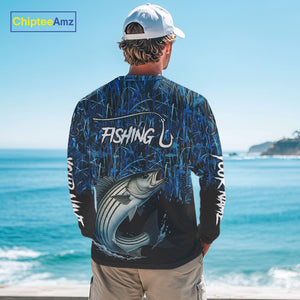 Striped Bass Fishing blue camo Custom UV protection Striper long sleeves fishing shirts NQS10122