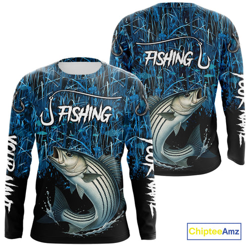 Striped Bass Fishing blue camo Custom UV protection Striper long sleeves fishing shirts NQS10122