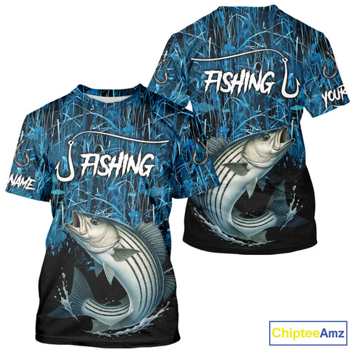 Striped Bass Fishing blue camo Custom UV protection Striper long sleeves fishing shirts NQS10122