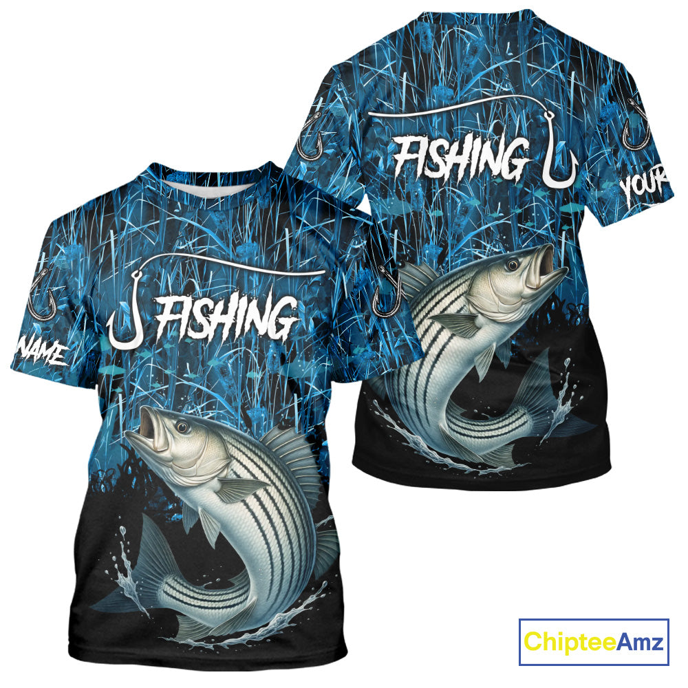 Striped Bass Fishing blue camo Custom UV protection Striper long sleeves fishing shirts NQS10122