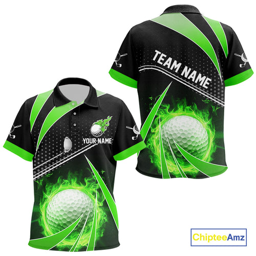 Black and Green Fire golf ball custom Kid golf polo shirts, personalized kid golf outfits for team NQS10123