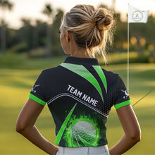 Load image into Gallery viewer, Black and Green Fire golf ball custom Women golf polo shirt, personalized ladies golf outfit for team NQS10123