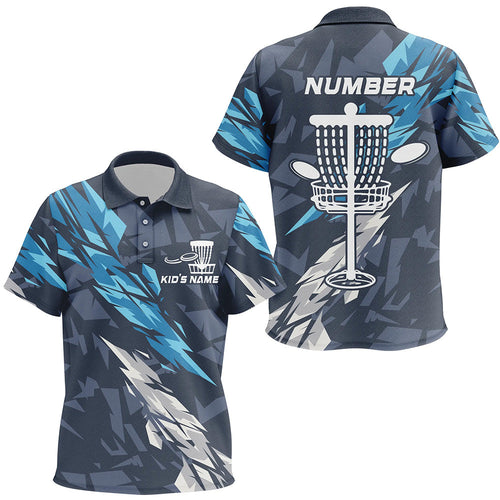 Blue camo Disc golf basket custom team disc golf polo shirt for Kid, disc golf attire NQS8059
