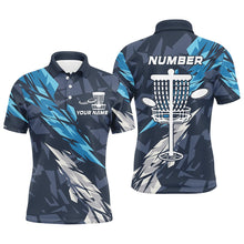 Load image into Gallery viewer, Blue camo Disc golf basket custom team disc golf polo shirt for Men, disc golf attire NQS8059