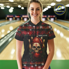Load image into Gallery viewer, Black &amp; Red Plaid Christmas pattern Skull Bowling Shirts For Women Custom Team Bowling outfit jersey NQS11057