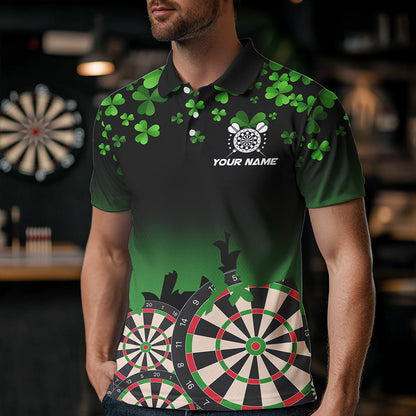 Green Shamrock Darts Board pattern Lucky Darts Shirt For Men Custom St Patrick Day Team Darts Jersey NQS9389