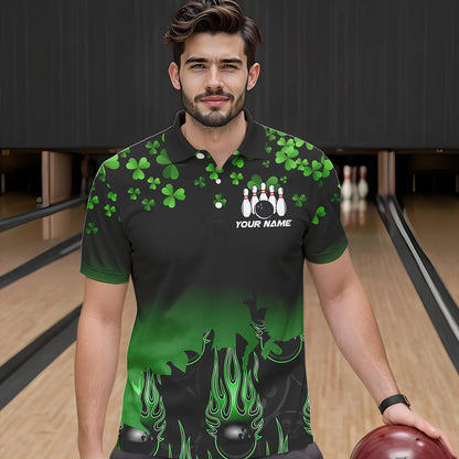 Green shamrock Flame bowling shirts for men Custom St Patrick Day black team league bowling jerseys NQS9390