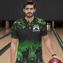 Load image into Gallery viewer, Green shamrock Flame bowling shirts for men Custom St Patrick Day black team league bowling jerseys NQS9390