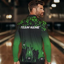 Load image into Gallery viewer, Green shamrock Flame bowling shirts for men Custom St Patrick Day black team league bowling jerseys NQS9390