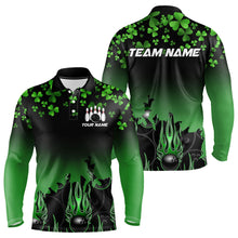 Load image into Gallery viewer, Green shamrock Flame bowling shirts for men Custom St Patrick Day black team league bowling jerseys NQS9390