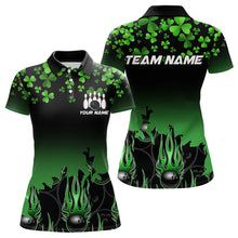 Load image into Gallery viewer, Green shamrock Flame bowling shirts for Women Custom St Patrick Day black team league bowling jerseys NQS9390