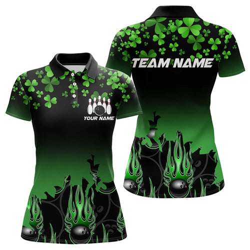 Green shamrock Flame bowling shirts for Women Custom St Patrick Day black team league bowling jerseys NQS9390