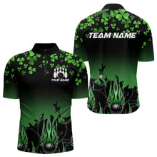 Load image into Gallery viewer, Green shamrock Flame bowling shirts for men Custom St Patrick Day black team league bowling jerseys NQS9390