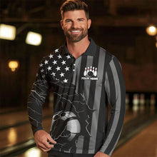 Load image into Gallery viewer, Personalized Black American flag Lightning thunder Custom Bowling Team Shirts For Mens Bowling Jersey NQS9538
