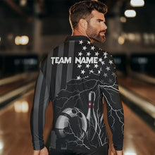 Load image into Gallery viewer, Personalized Black American flag Lightning thunder Custom Bowling Team Shirts For Mens Bowling Jersey NQS9538