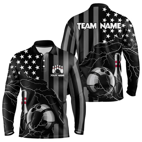 Personalized Black American flag Lightning thunder Custom Bowling Team Shirts For Mens Bowling Jersey NQS9538