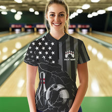 Load image into Gallery viewer, Personalized Black American flag Lightning thunder Custom Bowling Team Shirts For Women Bowling Jersey NQS9538