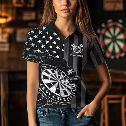 Personalized Black American flag Lightning thunder Custom Dart Team Shirts For Women Darts Jersey NQS9539