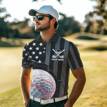 Load image into Gallery viewer, Personalized Black American flag Lightning thunder Custom Golf polo Team Shirts For Men golf apparel NQS9540