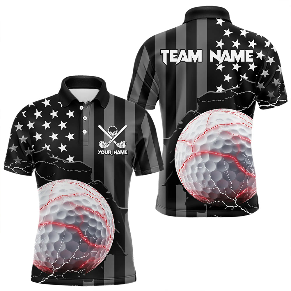 Personalized Black American flag Lightning thunder Custom Golf polo Team Shirts For Men golf apparel NQS9540
