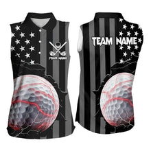 Load image into Gallery viewer, Personalized Black American flag Lightning thunder Custom Golf sleeveless polo Team Shirts For Women NQS9540