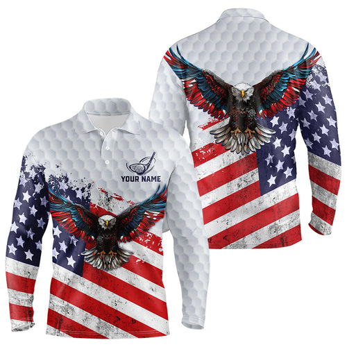 Personalized American Flag Eagle White Men golf polo shirts Custom patriotic golf tops for Men NQS9541