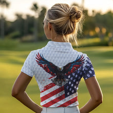 Load image into Gallery viewer, Personalized American Flag Eagle White Women golf polo shirts Custom patriotic golf tops for ladies NQS9541