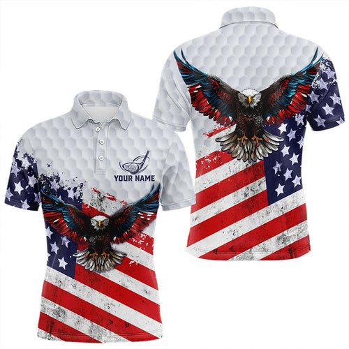 Personalized American Flag Eagle White Men golf polo shirts Custom patriotic golf tops for Men NQS9541