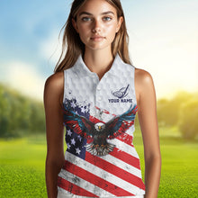 Load image into Gallery viewer, Personalized American Flag Eagle White Women sleeveless polo shirt Custom patriotic ladies golf tops NQS9541
