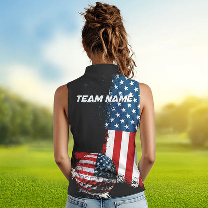 Black American Flag Women Sleeveless Polo Shirt Custom Golf attire for ladies, patriotic golf gifts NQS9696