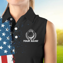 Load image into Gallery viewer, Black American Flag Women Sleeveless Polo Shirt Custom Golf attire for ladies, patriotic golf gifts NQS9696