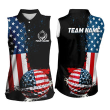 Load image into Gallery viewer, Black American Flag Women Sleeveless Polo Shirt Custom Golf attire for ladies, patriotic golf gifts NQS9696