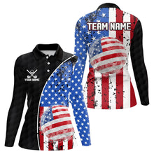 Load image into Gallery viewer, Personalized Black Camo Golf Polo Shirts For Women Custom American Flag patriotic golf shirts outfit NQS9698