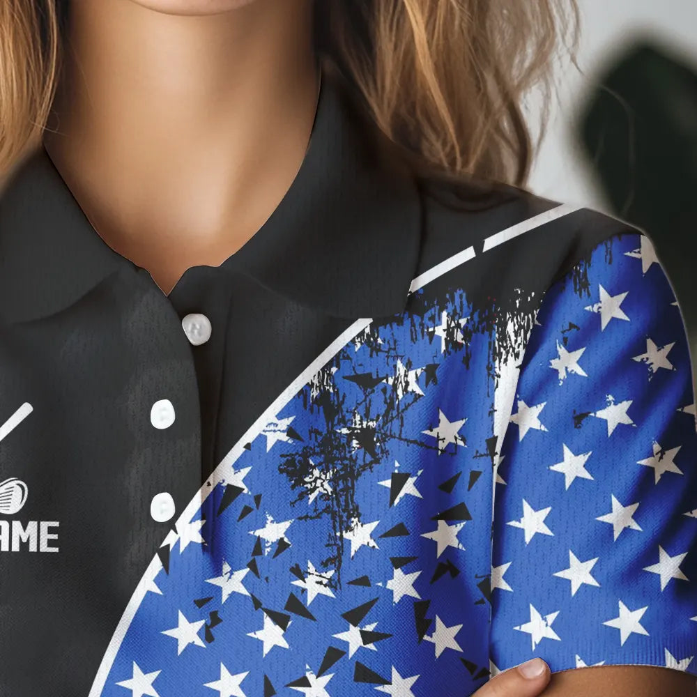 Personalized Black Camo Golf Polo Shirts For Women Custom American Flag patriotic golf shirts outfit NQS9698