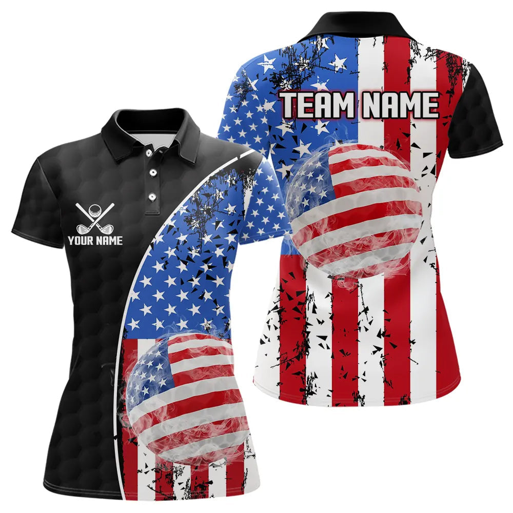 Personalized Black Camo Golf Polo Shirts For Women Custom American Flag patriotic golf shirts outfit NQS9698