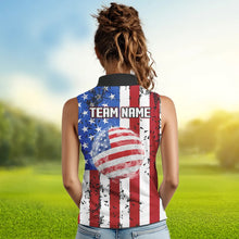 Load image into Gallery viewer, Personalized Black Camo Womens golf shirts sleeveless Custom American Flag patriotic golf shirt outfit NQS9698