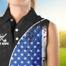 Load image into Gallery viewer, Personalized Black Camo Womens golf shirts sleeveless Custom American Flag patriotic golf shirt outfit NQS9698