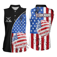 Load image into Gallery viewer, Personalized Black Camo Womens golf shirts sleeveless Custom American Flag patriotic golf shirt outfit NQS9698