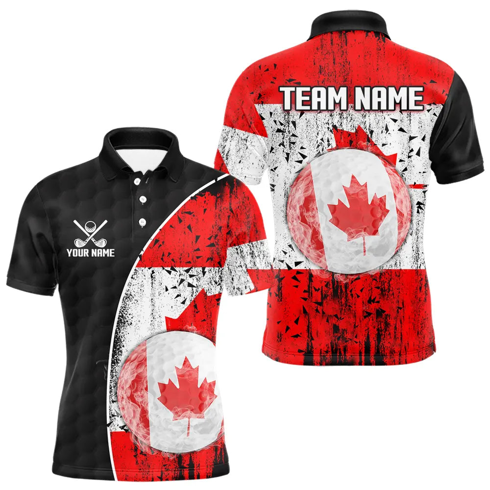 Personalized Black Camo Golf Polo Shirts For Men Custom Canadian Flag patriotic golf shirts outfit NQS9699