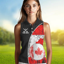 Load image into Gallery viewer, Personalized Black Camo Womens golf shirts sleeveless Custom Canadian Flag patriotic golf shirt outfit NQS9699