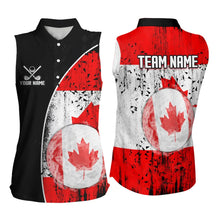 Load image into Gallery viewer, Personalized Black Camo Womens golf shirts sleeveless Custom Canadian Flag patriotic golf shirt outfit NQS9699