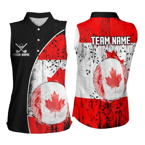 Personalized Black Camo Womens golf shirts sleeveless Custom Canadian Flag patriotic golf shirt outfit NQS9699