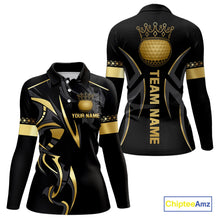 Load image into Gallery viewer, Black and Gold crown Women golf polo shirts Custom Golf Team jerseys, cool golf gifts NQS10125