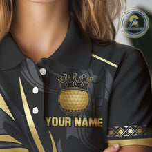 Load image into Gallery viewer, Black and Gold crown Women golf polo shirts Custom Golf Team jerseys, cool golf gifts NQS10125
