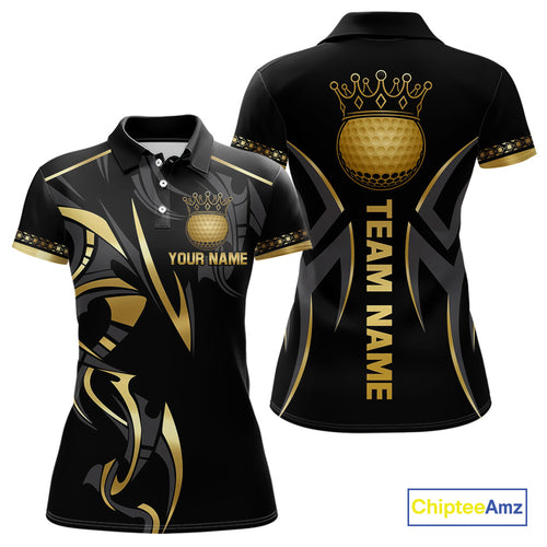 Black and Gold crown Women golf polo shirts Custom Golf Team jerseys, cool golf gifts NQS10125