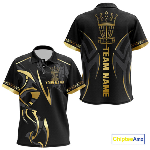 Black and Gold crown Disc golf polo shirts for Kid Custom Disc Golf Team jerseys, disc golf gifts NQS10126
